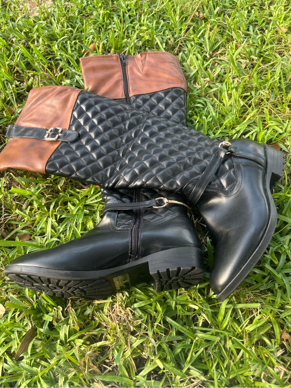Black and Brown Quilted Knee-High Boots Women’s Size 8.5